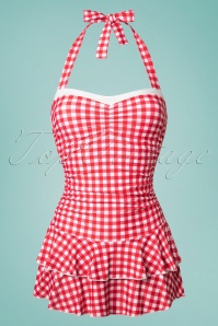 Pussy Deluxe - 50s Classic Gingham Halter Swimsuit in Red and White 2
