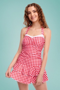 Pussy Deluxe - 50s Classic Gingham Halter Swimsuit in Red and White 5