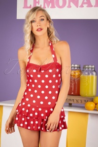 Pussy Deluxe - 50s Classic Polkadot Halter Swimsuit in Red and White