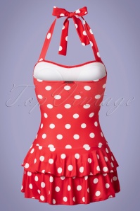 Pussy Deluxe - 50s Classic Polkadot Halter Swimsuit in Red and White 3