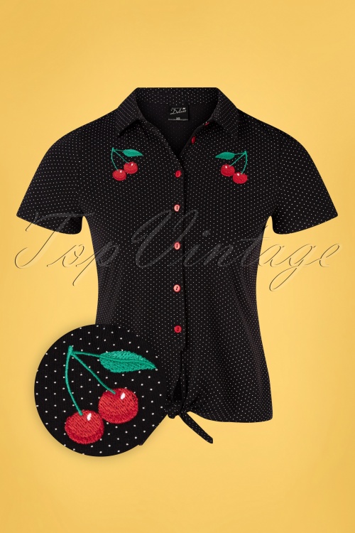 Pussy Deluxe - Dotties cherry korte blouse in zwart