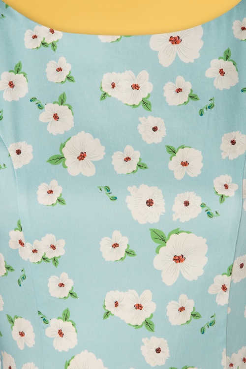 Topvintage Boutique Collection - TopVintage exclusive ~ 50s Adriana Floral Swing Dress in Light Blue 5