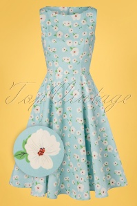 Topvintage Boutique Collection - Exclusief bij TopVintage ~ Adriana floral swing Jurk in lichtblauw 2