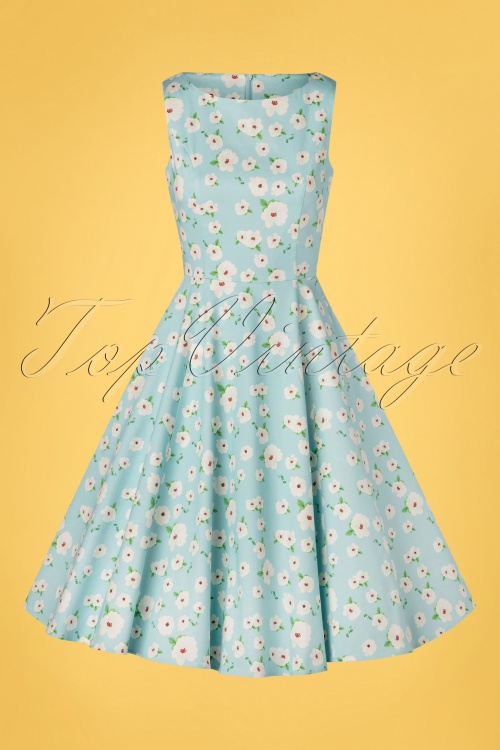 Topvintage Boutique Collection - TopVintage exclusive ~ 50s Adriana Floral Swing Dress in Light Blue 3