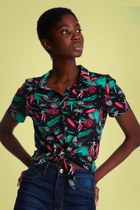 Pussy Deluxe - 50s Aloha Short Blouse in Black  2