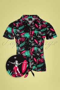 Pussy Deluxe - 50s Aloha Short Blouse in Black 