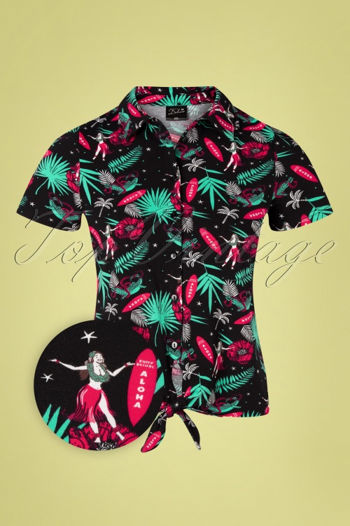 Pussy Deluxe - 50s Aloha Short Blouse in Black 