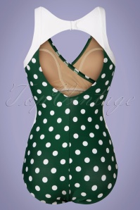 Esther Williams - 50s Brenda Lee One Piece Polkadot Swimsuit in Green 4