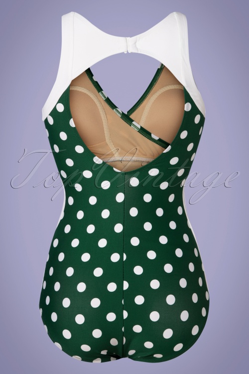 Esther Williams - 50s Brenda Lee One Piece Polkadot Swimsuit in Green 4