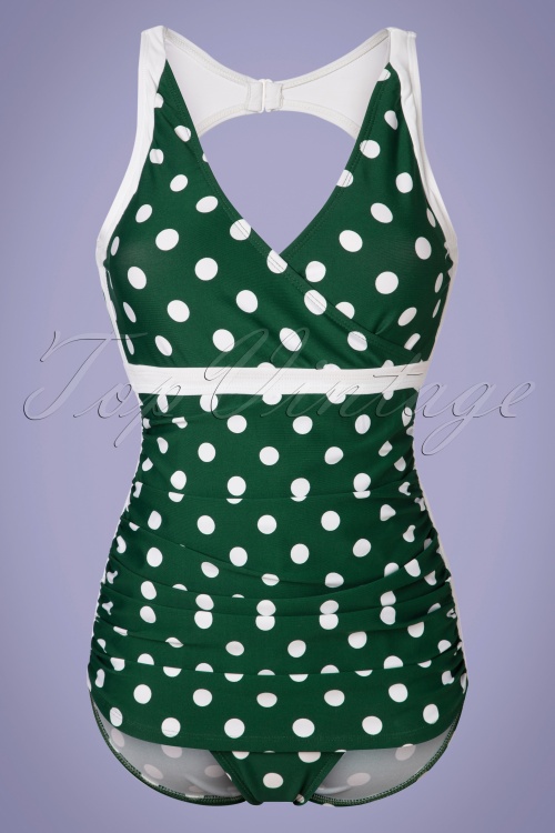 Esther Williams - 50s Brenda Lee One Piece Polkadot Swimsuit in Green 2