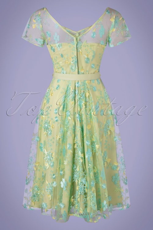 Miss Candyfloss - Pruedence Lima Embroidered Swing Dress Années 50 en Vert 4
