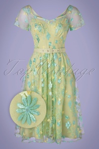 Miss Candyfloss - Pruedence Lima Embroidered Swing Dress Années 50 en Vert