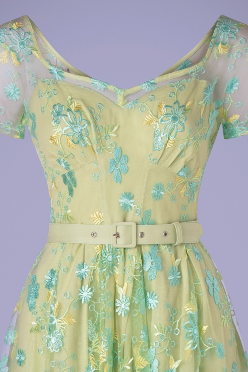 Miss Candyfloss - 50s Pruedence Lima Embroidered Swing Dress in Green 2