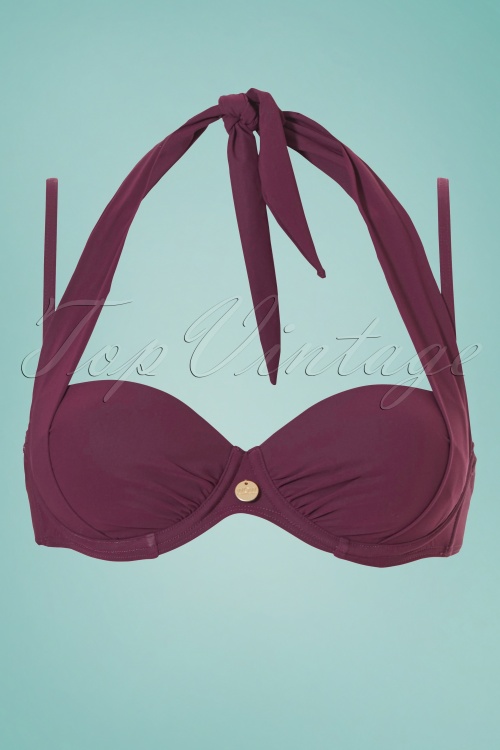 TC Beach - 50s Multiway Bikini Top in Warm Purple 2