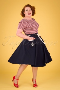 Vixen - Florence Anchor And Rope Swing Skirt Années 50 en Bleu Marine