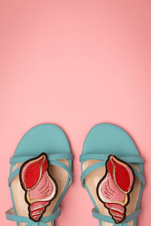 Yull - 60s Herm Shell Leather Sandals in Teal 2