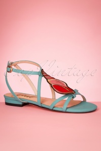 Yull - 60s Herm Shell Leather Sandals in Teal