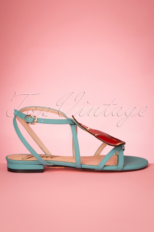 Yull - 60s Herm Shell Leather Sandals in Teal 3