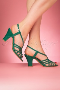 Miss L-Fire - 40s Jasmine Strappy Cross Over Sandals in Kelly Green 3