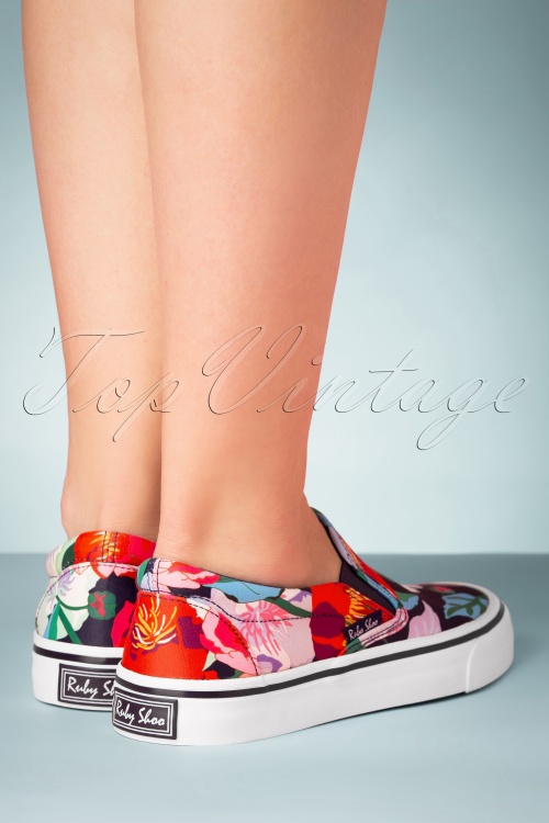 Ruby Shoo - Aria Floral Sneakers Années 50 en Bleu Marine 5