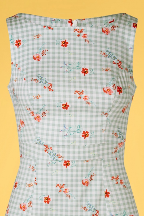 Hearts & Roses - Sandra floral wiggle jurk in mint gingham 3
