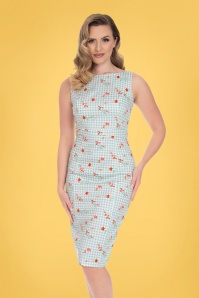 Hearts & Roses - 50s Sandra Floral Wiggle Dress in Mint Gingham