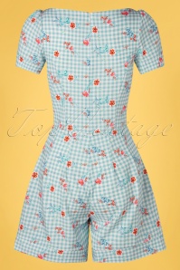 Hearts & Roses - 50s Angela Floral Playsuit in Light Blue Gingham 5