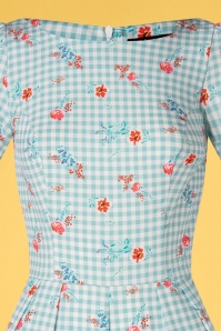 Hearts & Roses - 50s Angela Floral Playsuit in Light Blue Gingham 3