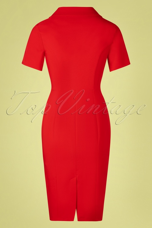 Hearts & Roses - Aurelie Wiggle Dress Années 50 en Rouge Vif 5