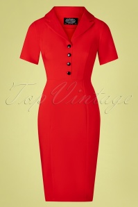Hearts & Roses - 50s Aurelie Wiggle Dress in Lipstick Red 2