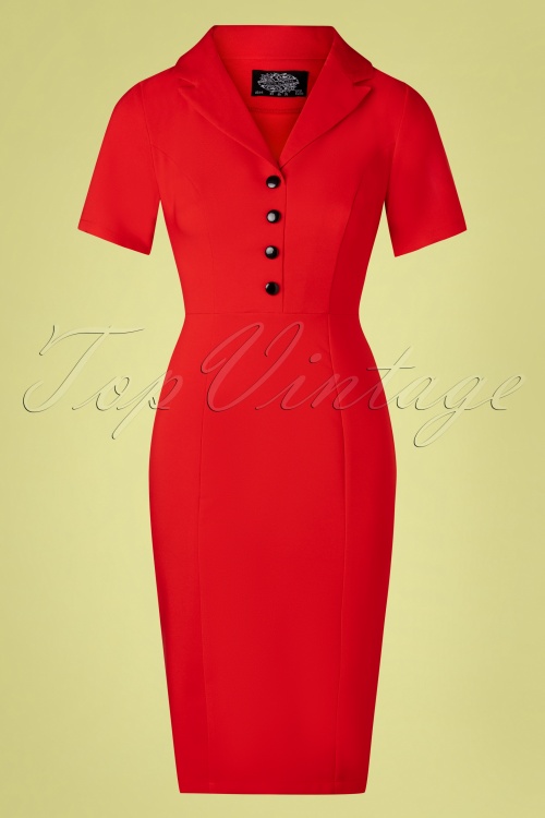 Hearts & Roses - 50s Aurelie Wiggle Dress in Lipstick Red 2