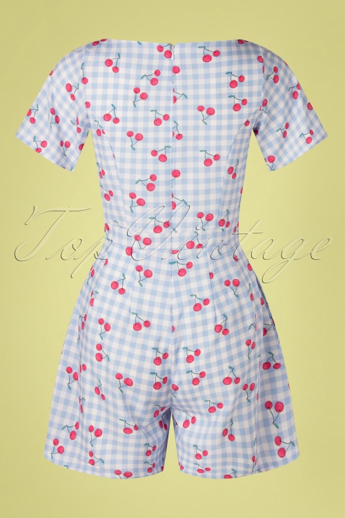 Hearts & Roses - Valerie Cherry playsuit in lichtblauw gingham 4