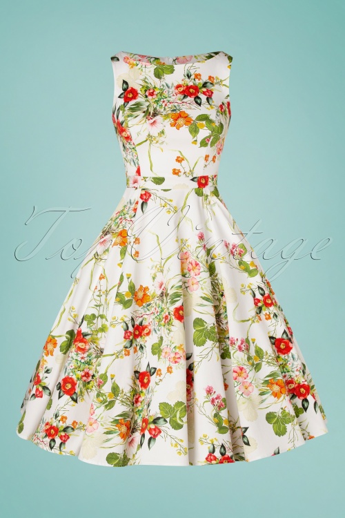 Hearts & Roses - 50s Layla Floral Swing Dress in Ivory 3