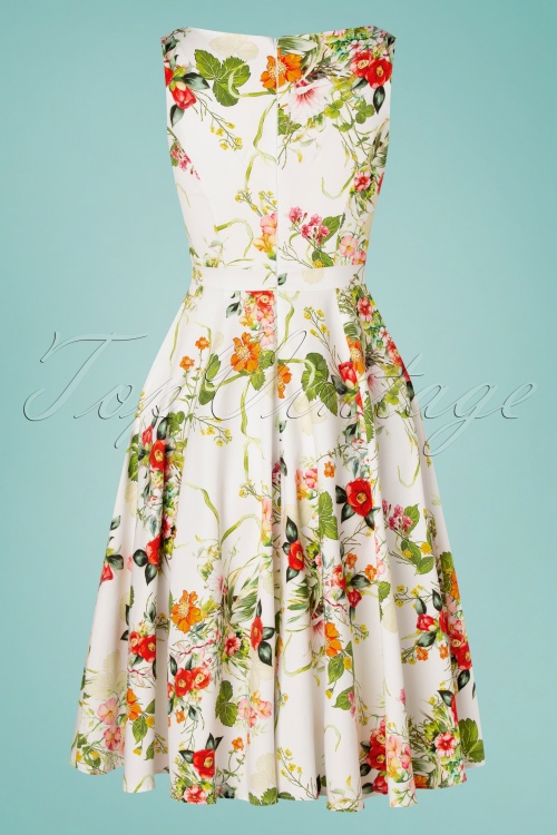 Hearts & Roses - 50s Layla Floral Swing Dress in Ivory 6