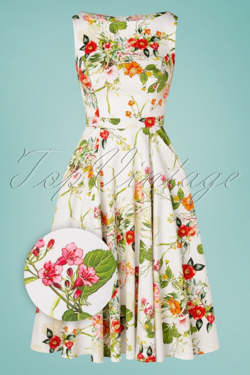 Hearts & Roses - 50s Layla Floral Swing Dress in Ivory 2