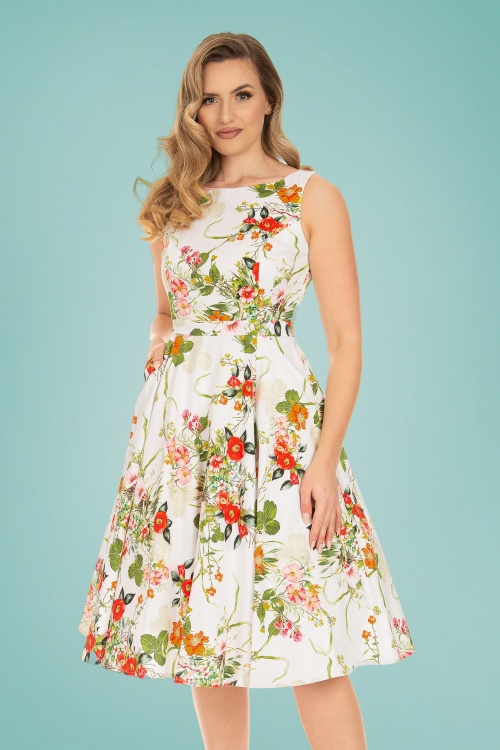 Hearts & Roses - 50s Layla Floral Swing Dress in Ivory
