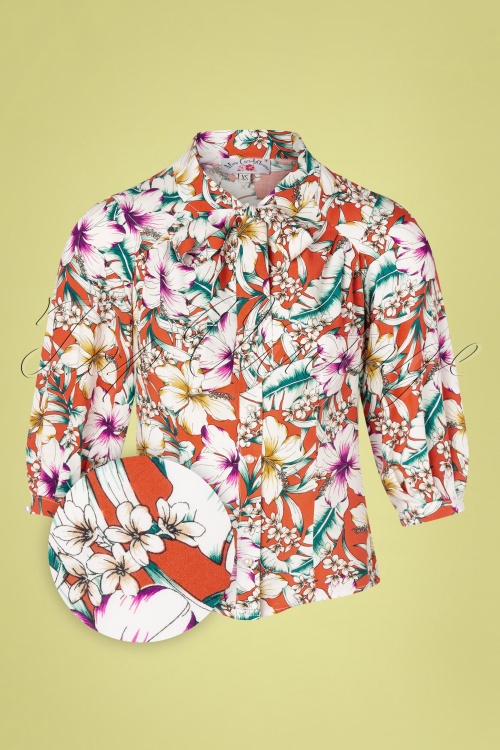 Miss Candyfloss - 50s Jolie Kat Floral Blouse in Brick 3