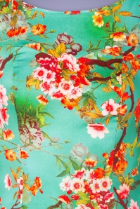 Hearts & Roses - Janet Floral Wiggle jurk in turkooisblauw 4