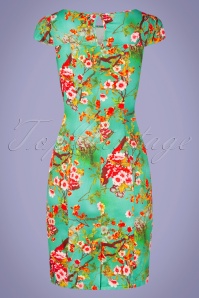 Hearts & Roses - 50s Janet Floral Wiggle Dress in Turquoise Blue 5