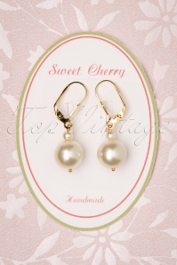 Sweet Cherry - 50s Champagne Pearl Earrings in Gold and Ivory  5