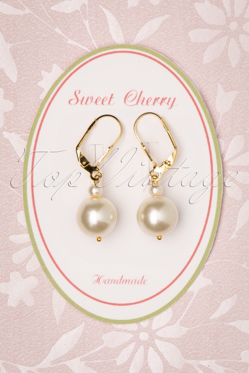 Sweet Cherry - 50s Champagne Pearl Earrings in Gold and Ivory  5