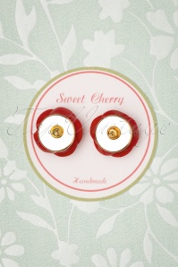 Sweet Cherry - Peony Rose Earstuds Années 50 en Rouge et Doré 3