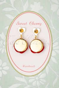 Sweet Cherry - 50s Peony Rose Heart Earrings in Red and Gold 3