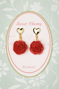 Sweet Cherry - Peony Rose Heart Oorbellen in rood en goud