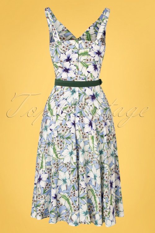 Miss Candyfloss - 50s Cosma Gia Floral Summer Dress in Blue and Green 6
