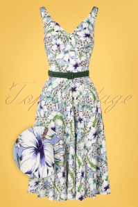 Miss Candyfloss - Cosma Gia Floral Summer Dress Années 50 en Bleu et Vert 3