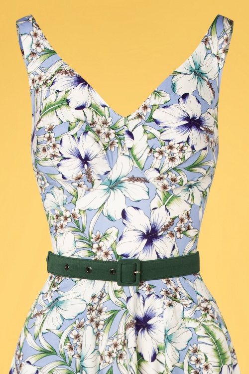 Miss Candyfloss - Cosma Gia Floral Summer Dress Années 50 en Bleu et Vert 4