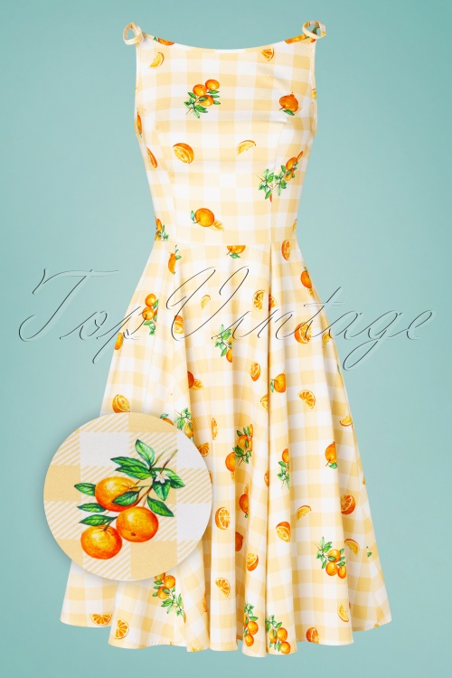 Hearts & Roses - 50s Marianne Gingham Orange Swing Dress in Yellow and White 2