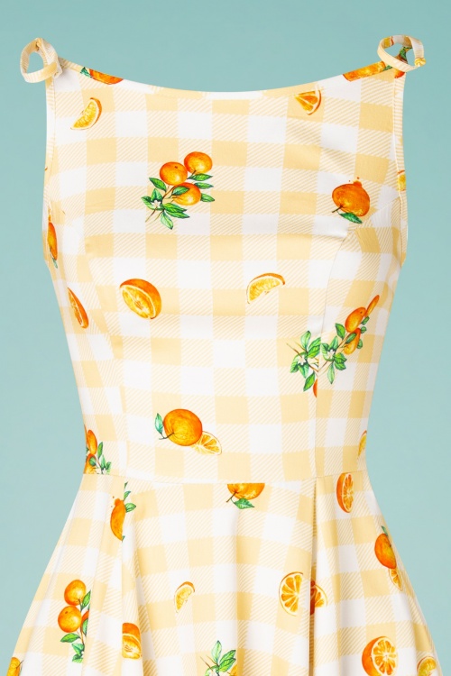 Hearts & Roses - 50s Marianne Gingham Orange Swing Dress in Yellow and White 4