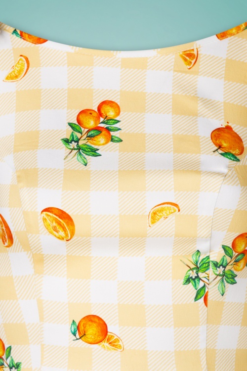 Hearts & Roses - 50s Marianne Gingham Orange Swing Dress in Yellow and White 5